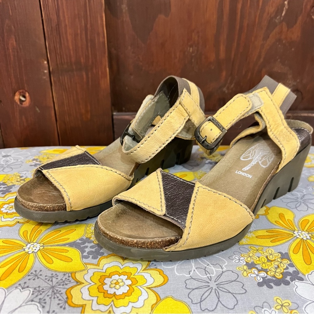 Fly London Yellow and Brown Sandals